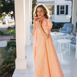 Elegant Orange and White Striped Midi Dress